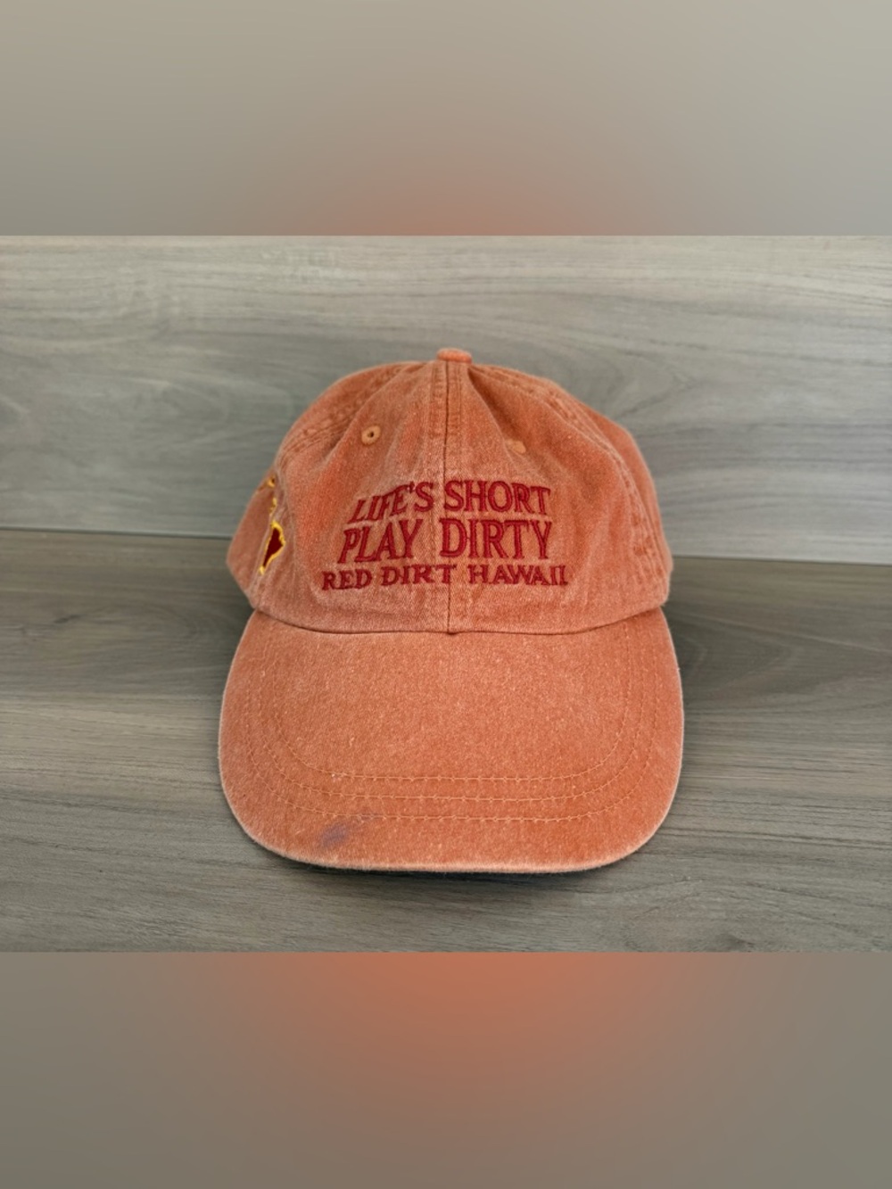 Lifes Short Play Dirty Red Dirt Hawaii Strapback Orange Baseball Hat